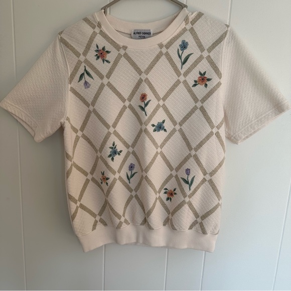 Pull Femme Alfred Dunner XL - Crème à Fleurs Brodées - En Très Bon état